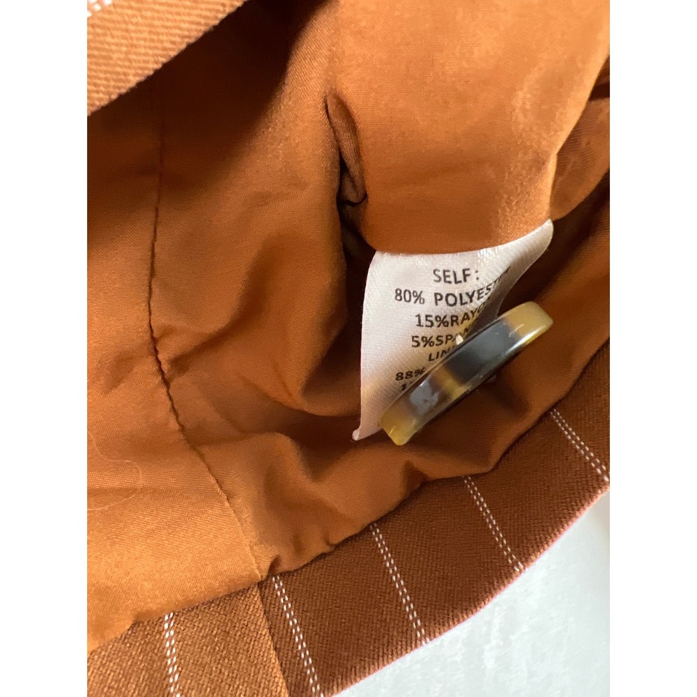 Fanco Cropped Blazer Women S Brown Pinstriped Double Breasted Epaulette Jacket - Picture 4 of 12